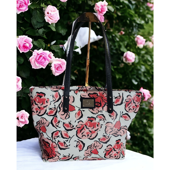 Giani Bernini Women's Large Tote White Pink and Coral Floral Print Faux Leather - Picture 1 of 10